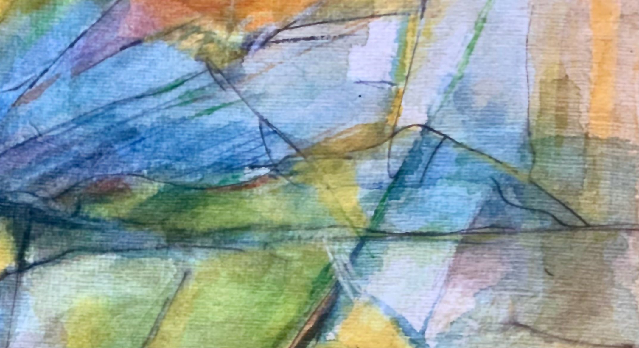 Abstrakt maleri med duse lilla og blå farger